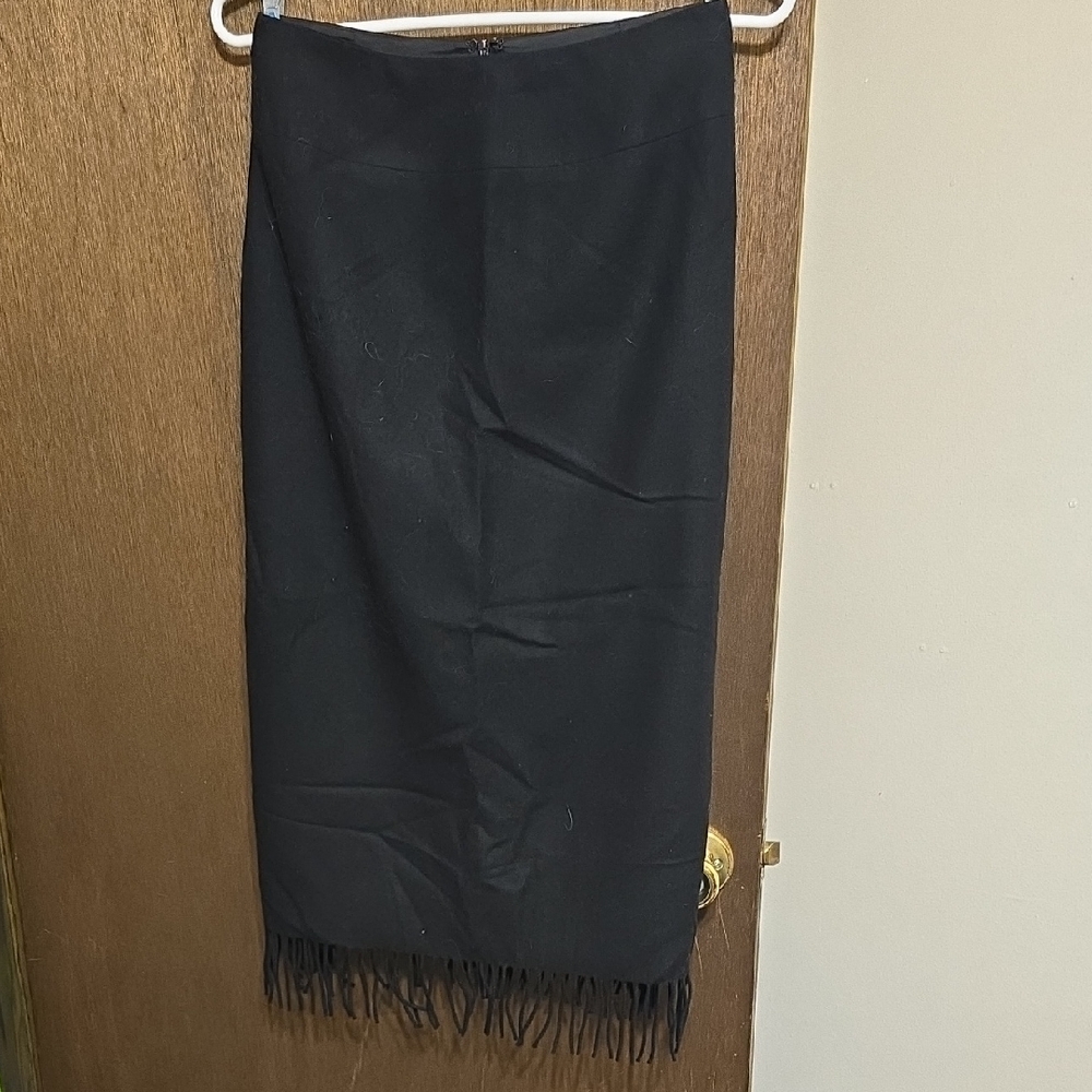 Classic Black Fringe Hem Pencil Skirt